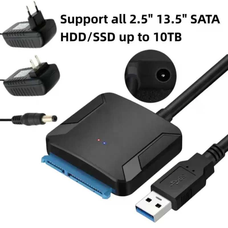 1 Set 3.5/2.5 Inch SSD HDD Hard Drive Disk Converter SATA To USB 3.0 Adapter Cable Support UASP 12V US EU