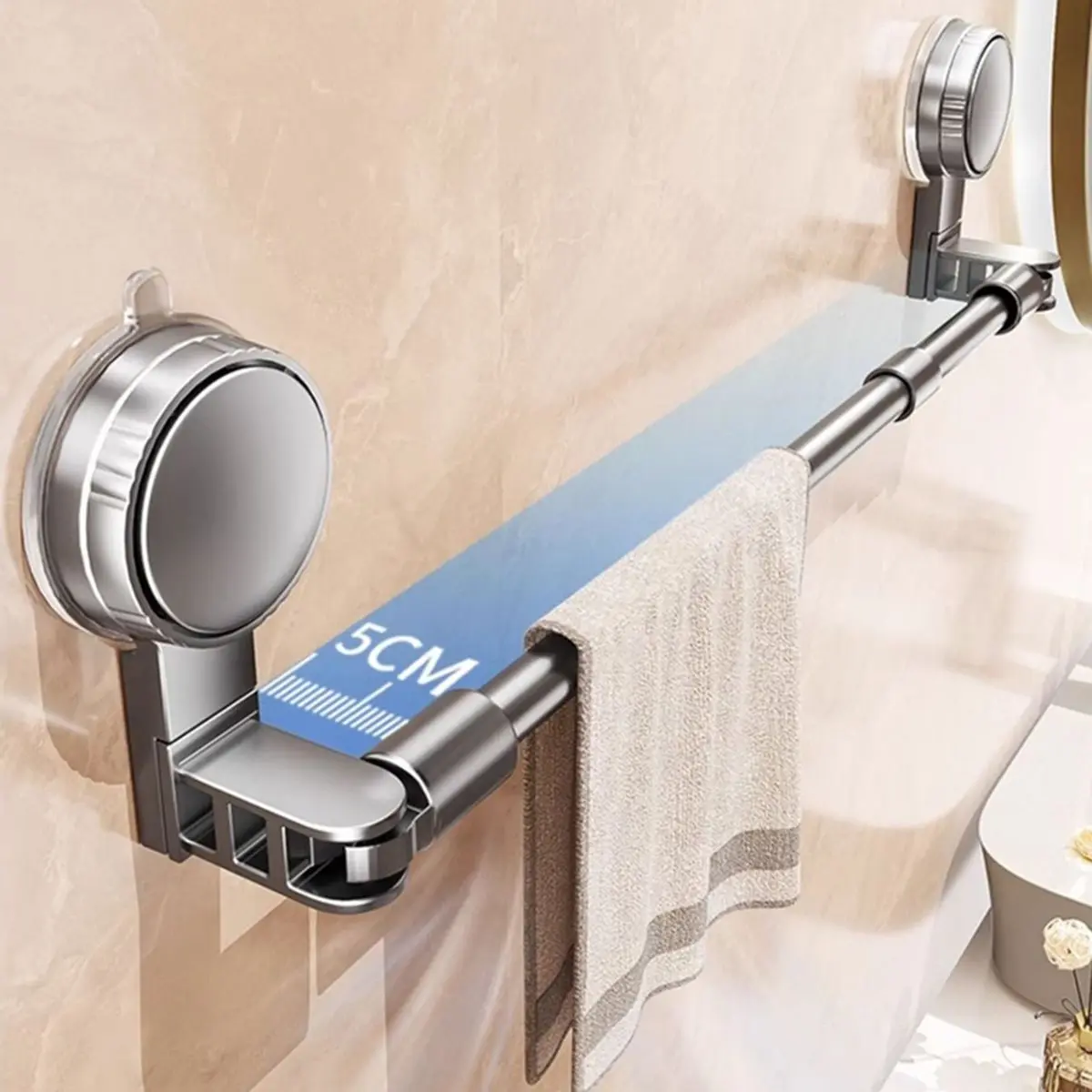 Bathroom Suction Cup Wall Towel Holder No-Punching Retractable Towel Robe Coat Rack Kitchen Bathroom Organizer Shelf A