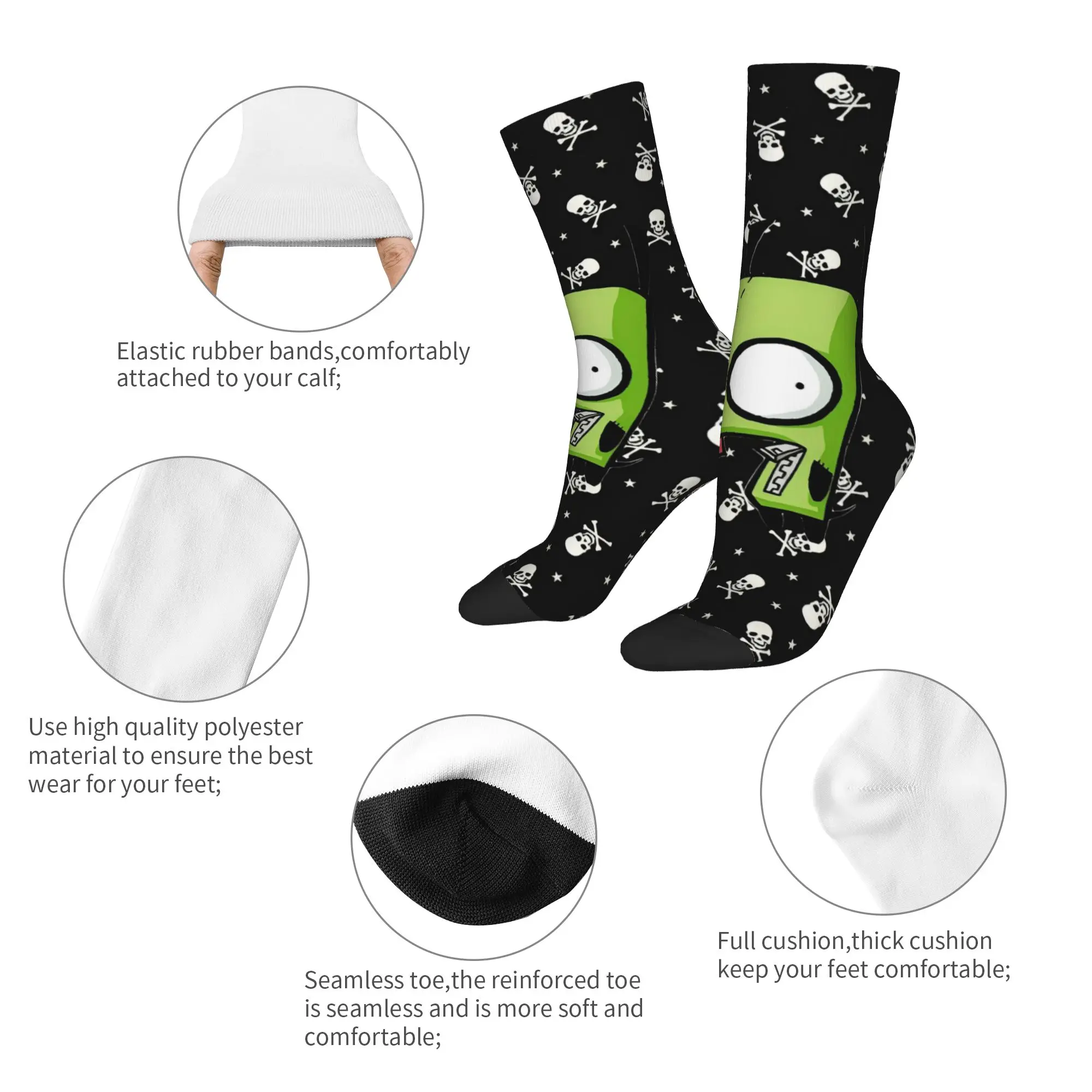 Cartoon Invader Zim Football Socks  Polyester Crew Socks for Women Men Sweat Absorbing