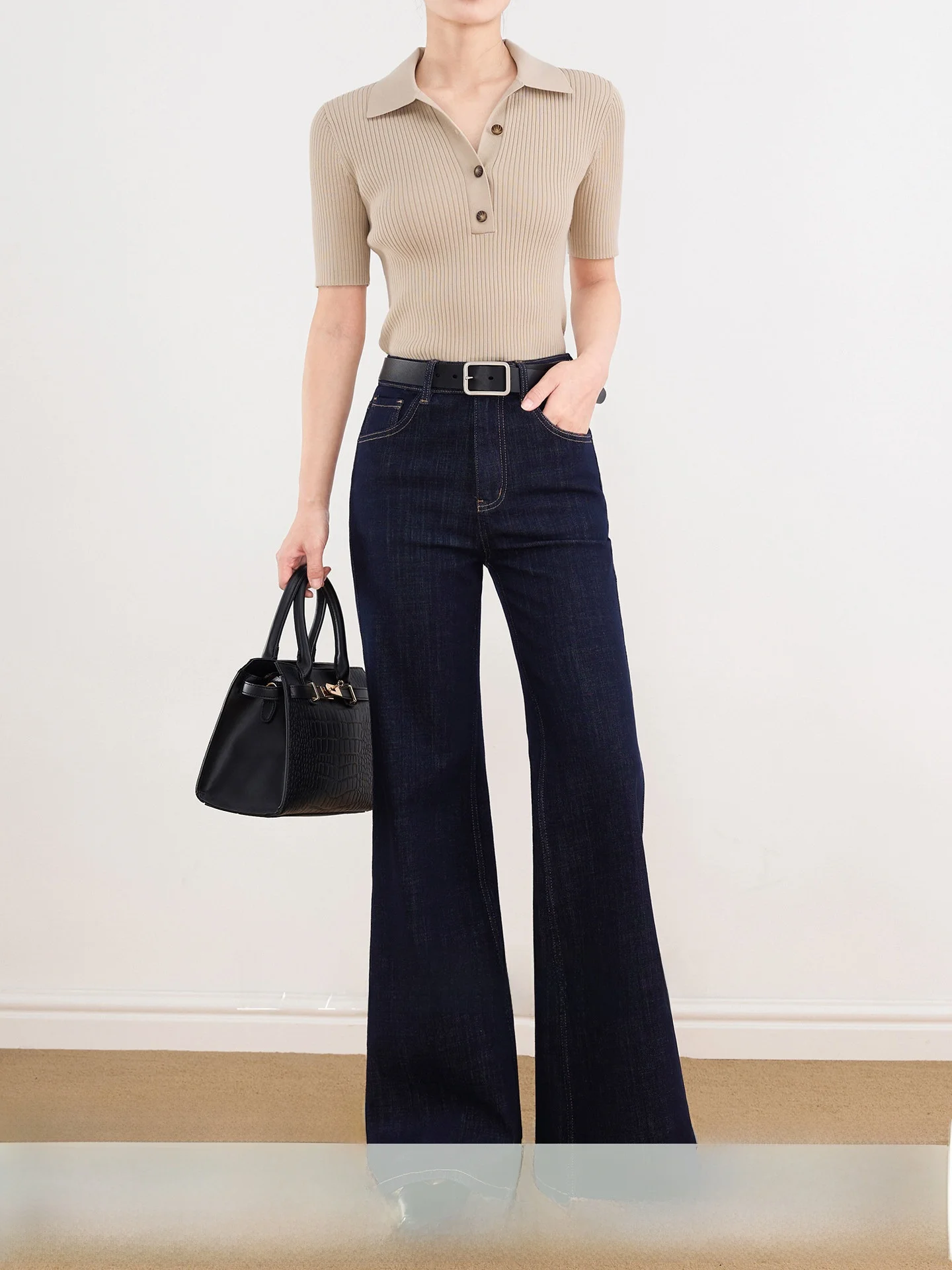 

High Waist Straight Leg Bell Bot Jeans Women's Original Cowhide Lassen Four-Sided Elastic Micro Flared Denim Pants
