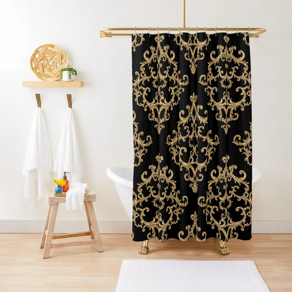 

Black and gold pattern Shower Curtain Shower Set For Bathroom Bathroom Shower Set Modern Showers For Bathroom Curtain