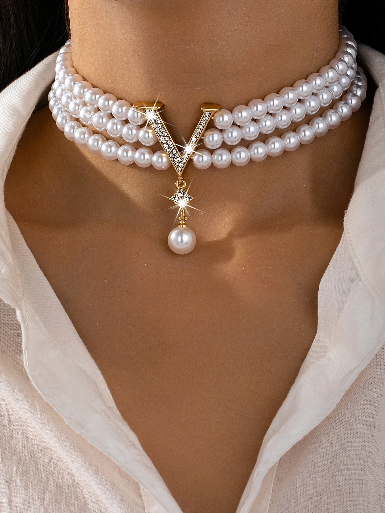 Elegante Sommer-Luxus-High-End-Damenschmuck-Halskette mit Imitationsperle – Detail 5