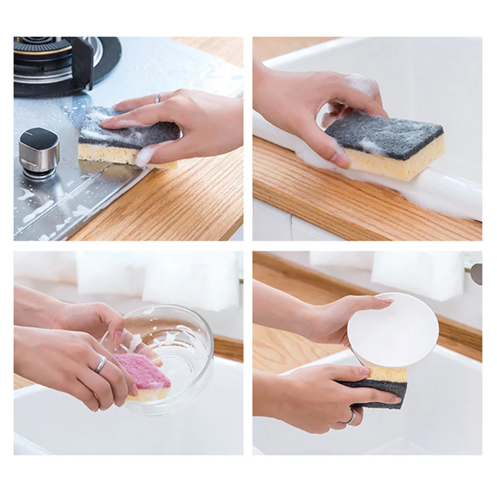 

6 Pcs Double-sided Sponge Dish Scrubbing Pads Kitchen Dishwashing Household Cleaning Sponges
