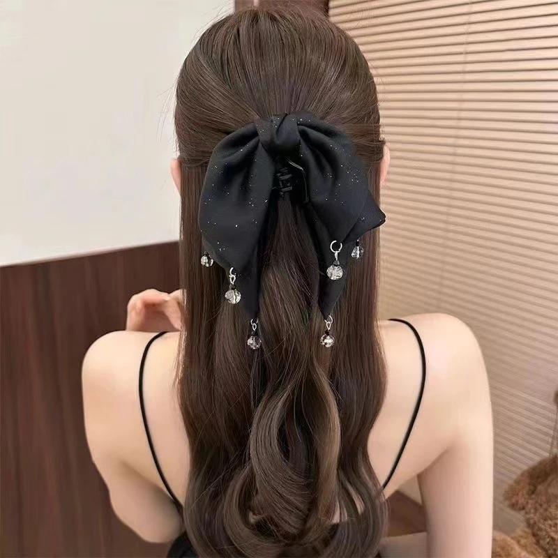 Vintage Double Butterfly Fluttering Ribbon Grab Clip Women Back Of Head Show Hair Volume Ponytail Hair Clips Hair Accessories