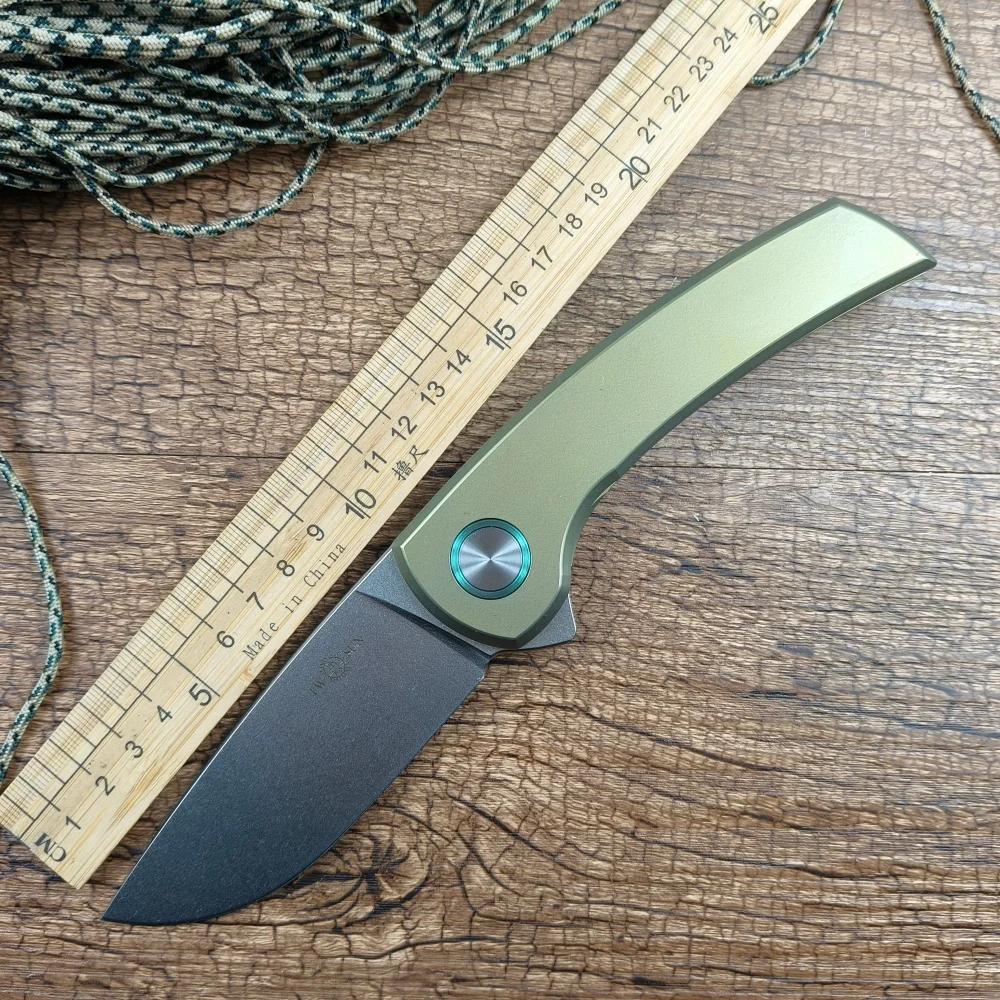 TWOSUN Knife 3.9 Inches M390 Plain Blade Titanium Handle for Outdoor Camping Hunting Pocket Knife TS575 Golden
