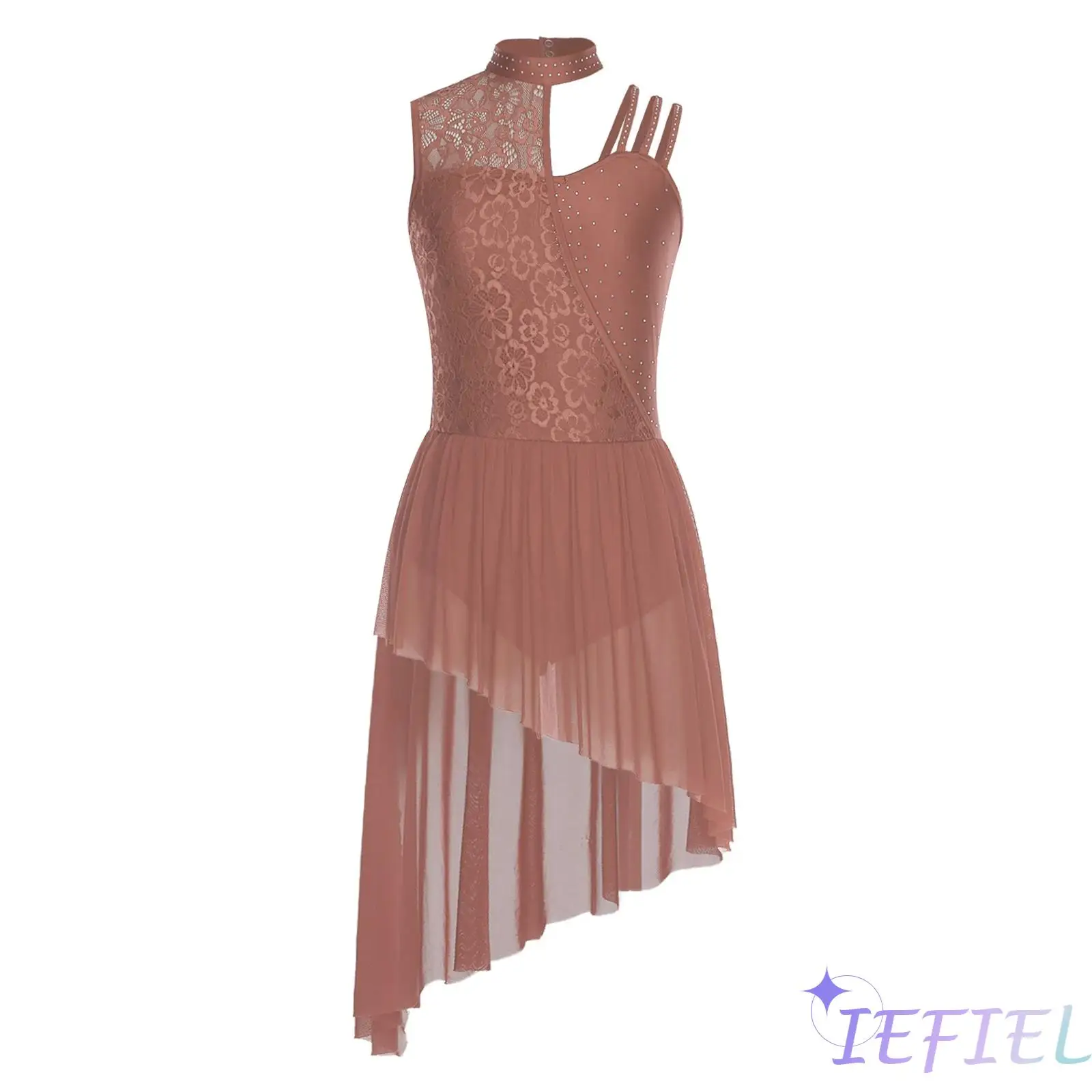 

Женское танцевальное платье-леотард с цветочным кружевом, стразами и асимметричным подолом, цельное, для балета, вальса, латины