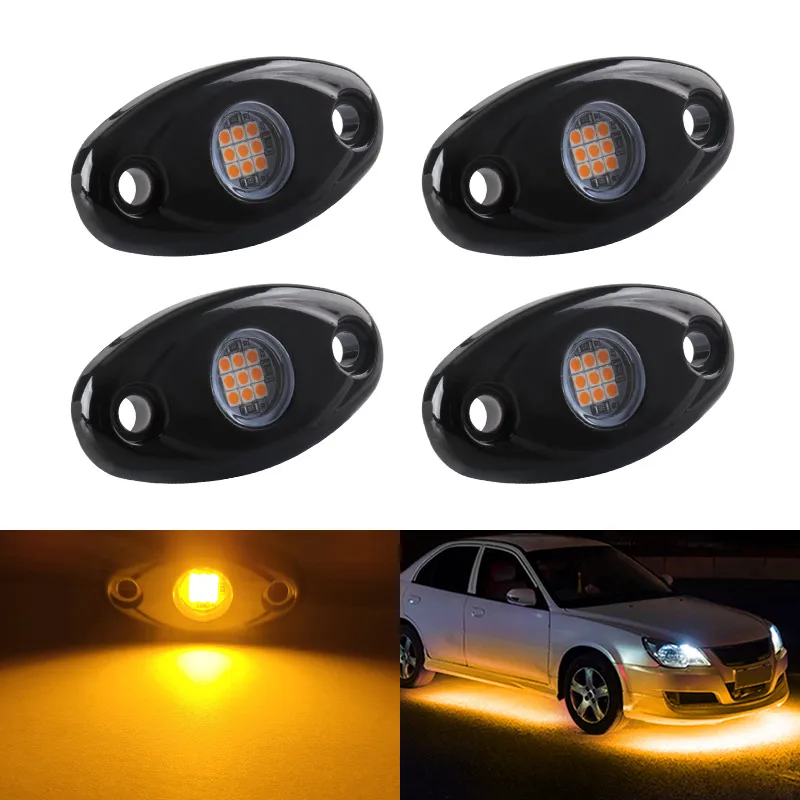 4pcs LED Chassis Lights Universal Modified Cars Bottom Lamp LED Neon Light IP67 Water Proof Blub Rock Lamp