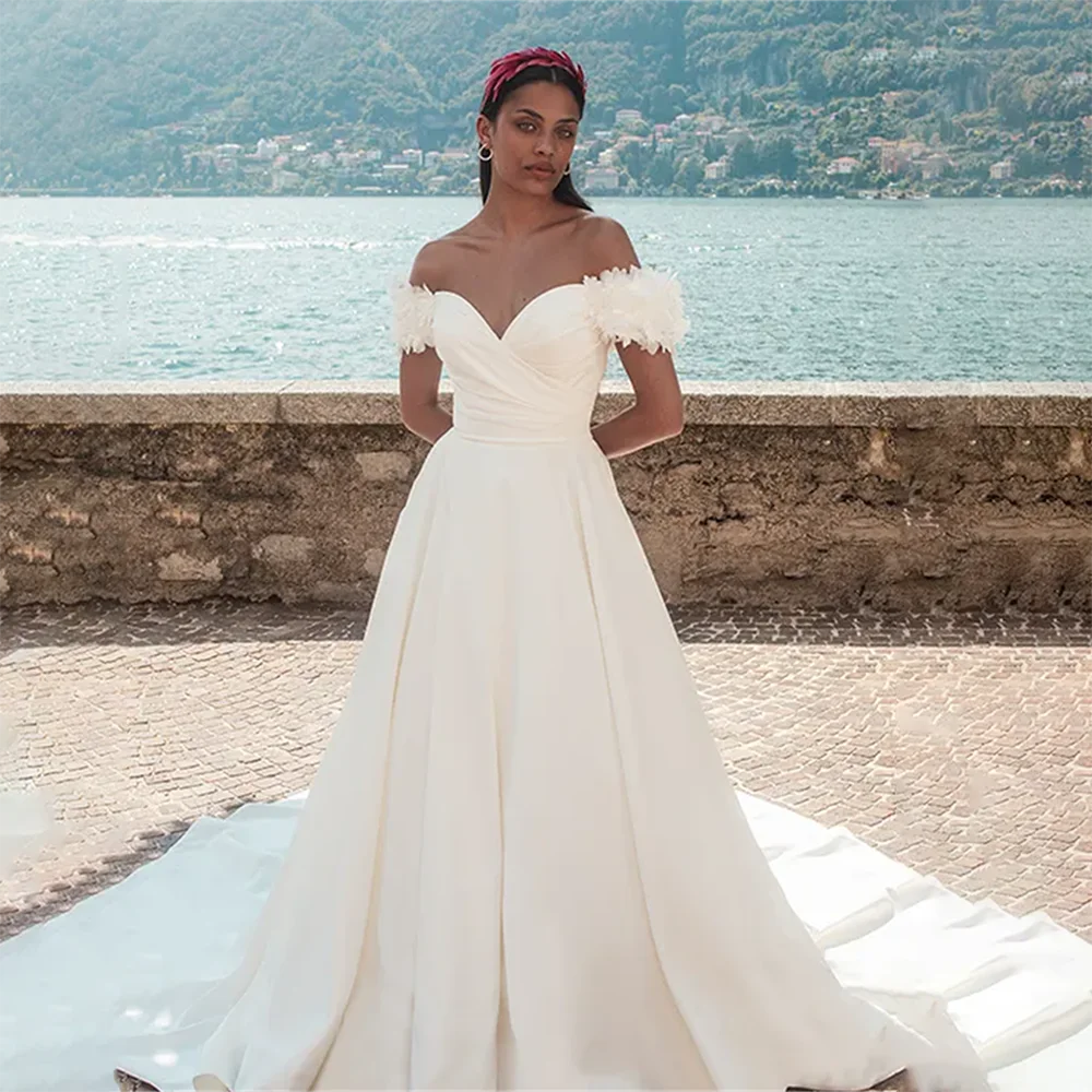 

Elegant Wedding Dress Sweetheart Neck Bridal Gown A-Line Pleated Draped Bride Dress Formal Wedding Gowns Vestido De Novia Boda