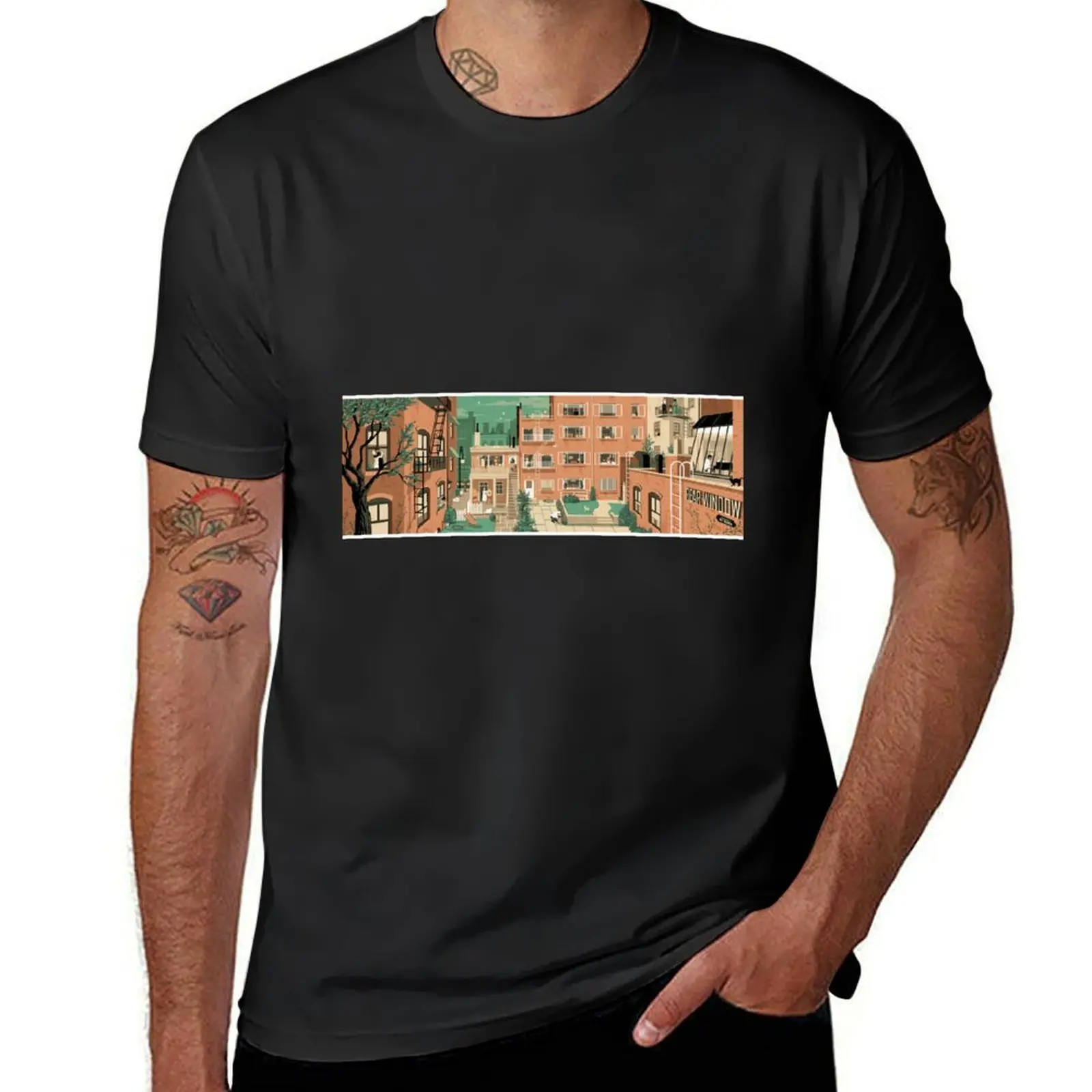 Travel Posters - Hitchcock's Rear Window - Greenwitch Village New York T-Shirt vintage clothes sports fans Men's t-shirts