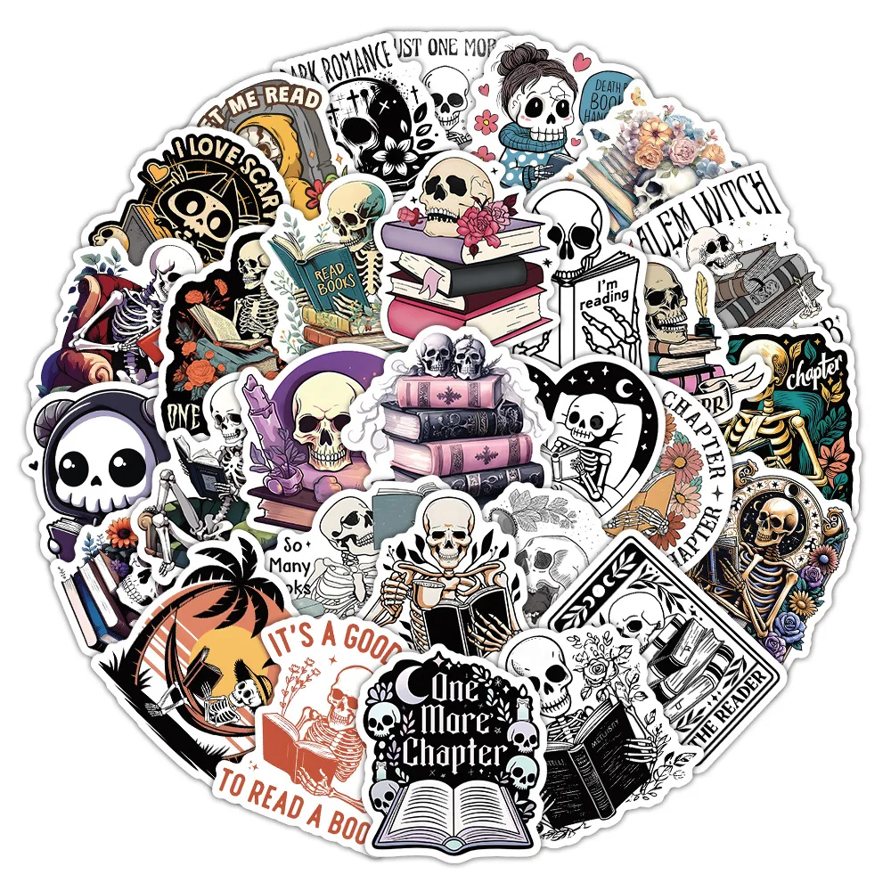 50PCS Creative Skeleton Read Horror Thriller Waterproof Stickers Decoration Notebook Mobile Water Cup Suitcase Graffiti Toys
