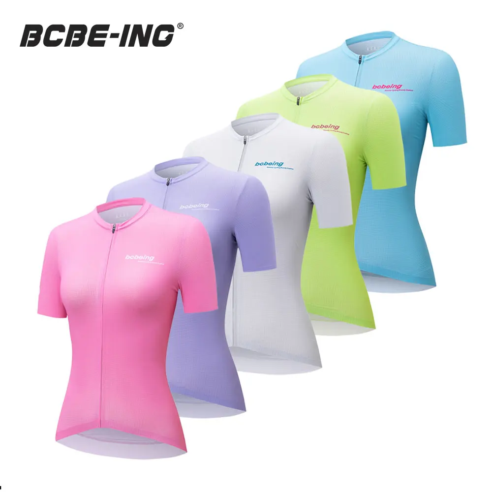 

BCBE-ING Women Cycling Jersey Short Sleeve Summer SPF 50 Anti-UV YKK Zipper Pro Bicycle Slim Fit Shirt Road Bike Cycling Jersey
