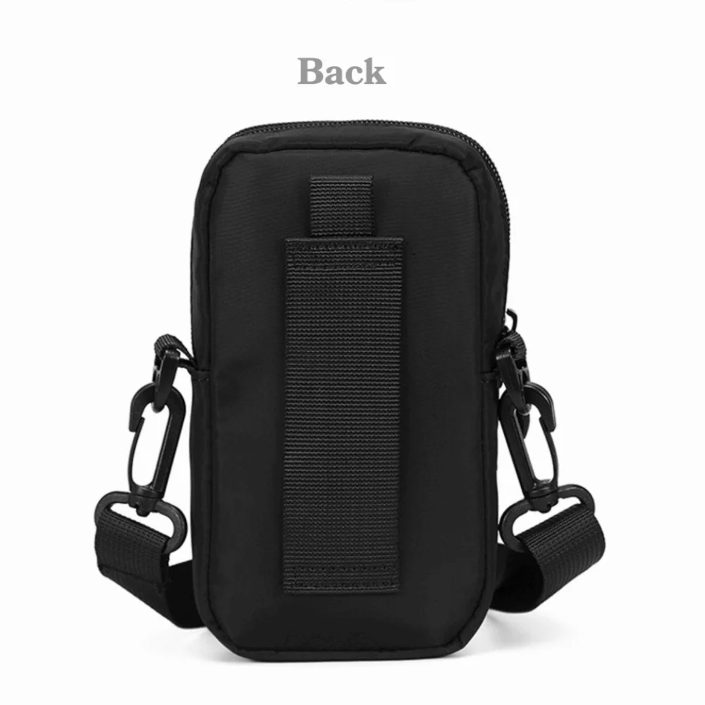 Multifunctional Phone Shoulder Bag Nylon Mini Waist Phone Bag Black with Adjustable shoulder straps Cell Phone Pouch