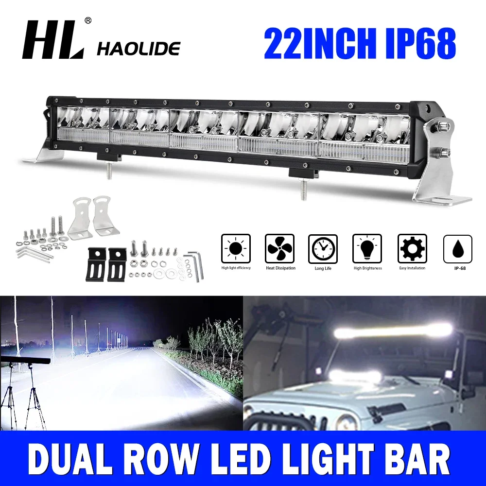 

HAOLIDE 2-Rows Led Work Light Bar 22inch Combo Beam Led Driving Spotlight IP68 for Offroad 4x4 Truck Car Jeep UTV ATV 12V 24V