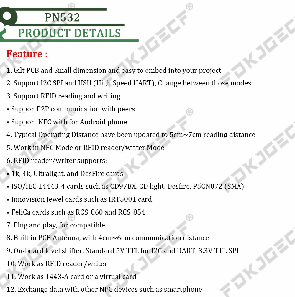 PN532 NFC RFID Wireless Modul V3 Benutzer Kits Reader Writer Modus IC S50 Karte PCB Attenna I2C IIC SPI HSU – Detail 1