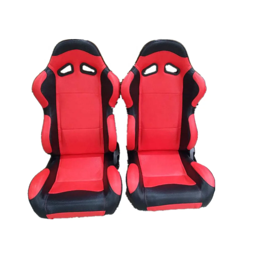 

Black/Red Reclinable PVC Leather Carbon Look Bucket Seat Racing Single Slider 1003