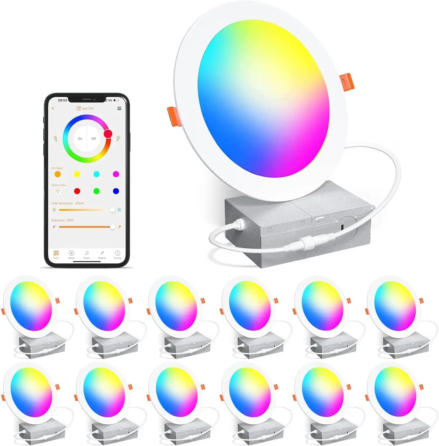 

Smart 4 Inch RGBCW Color Changing Recessed Ceiling Light with Alexa, Bluetooth Dimmable - 12 Pack