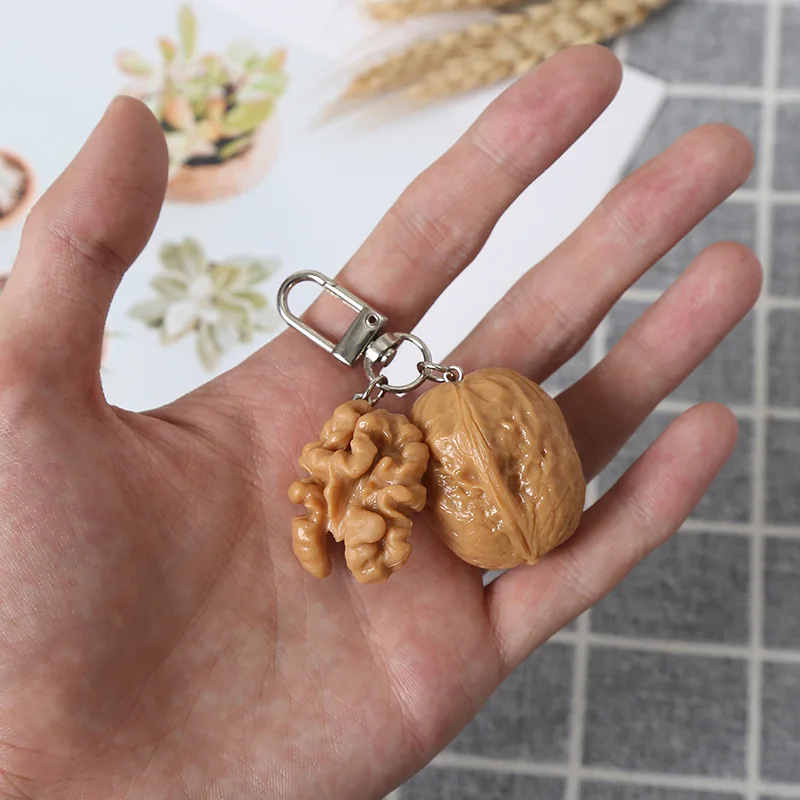 Simulation PVC Walnut Keychain, Cute Food Gift Nuts Weird Shape Walnut Keychain Bag Charm