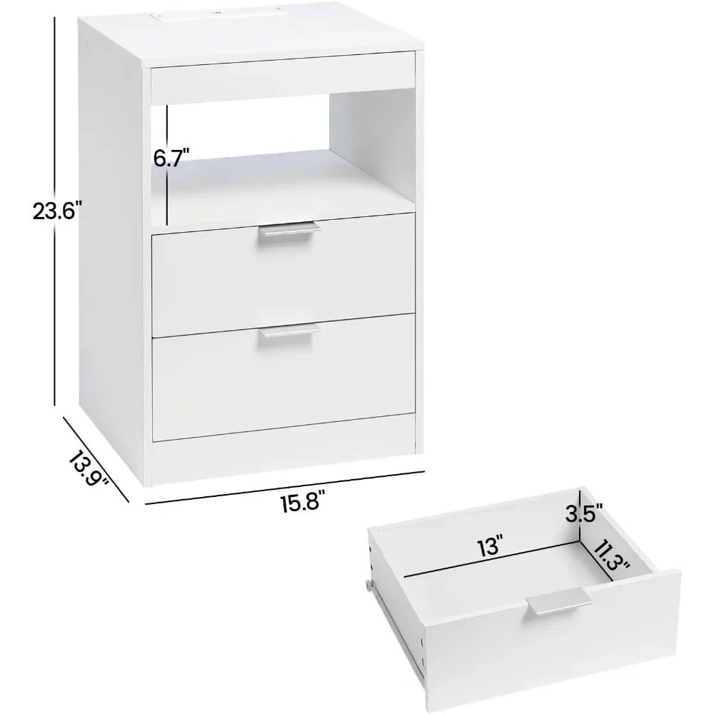 LED Nightstands  Nightstand with Wireless Charging Station 2 Drawers, Modern Bedroom End Side Table with LED Lights image 3