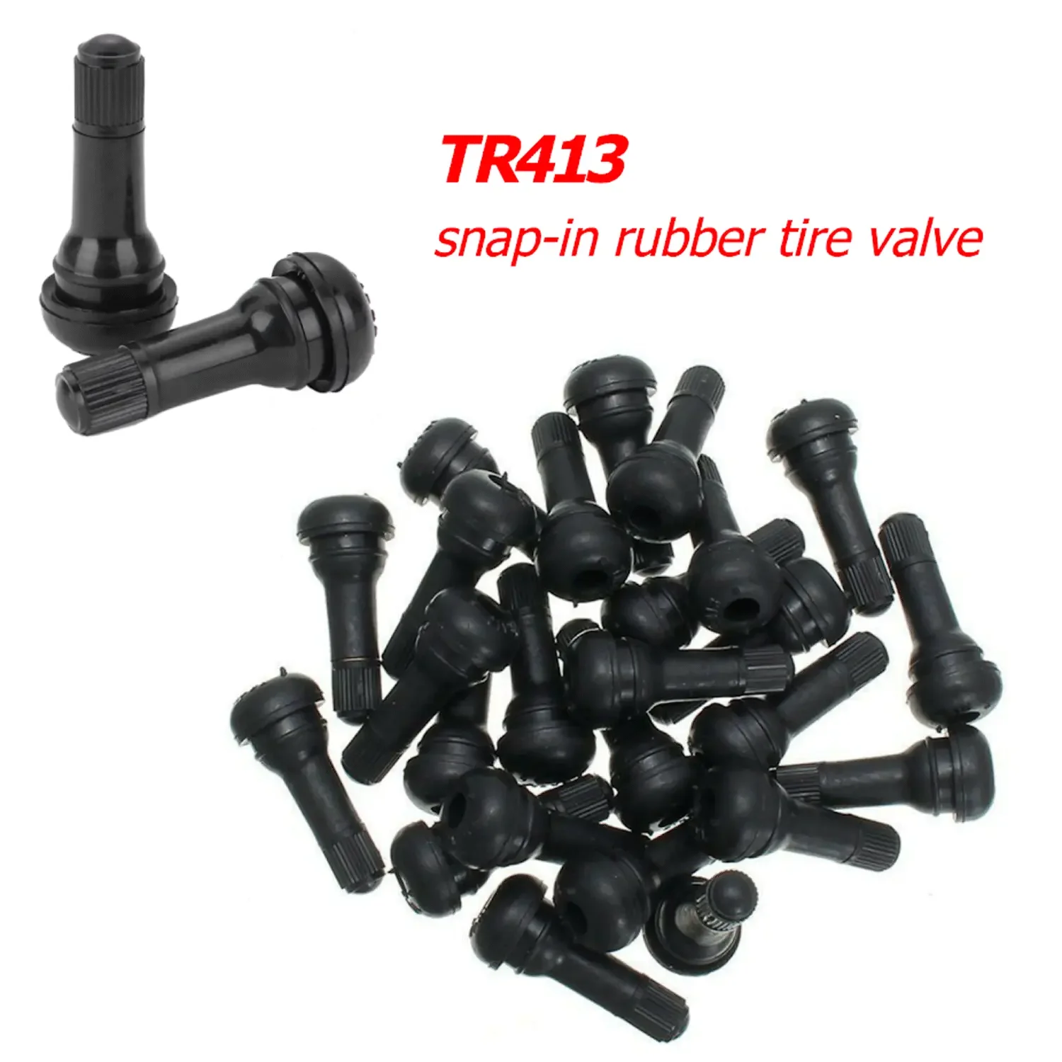 1/10pcs TR413 Snap In Type Rubber Valve Tool Set Rubber Car Tubeless Tyre Valve Stems With Dust Caps Black Car Accessories