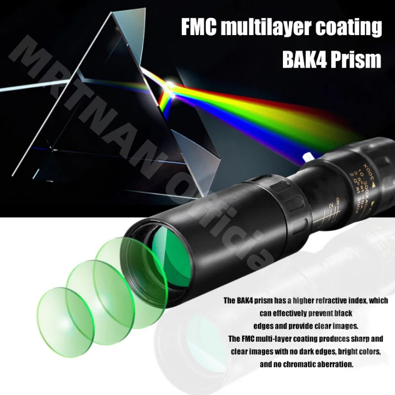 

Металлический мощный бинокль 10-300X Zoom HD Bak4, портативный профессиональный телескоп для охоты