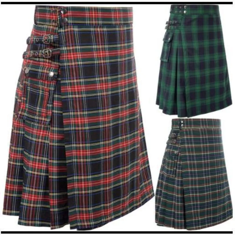 New Arrival Plaid Festival Skirt Men's Plaid Contrast Color Pockets Pleated Skirt Deadpool Halloween Girl Costume Cosplay Anime