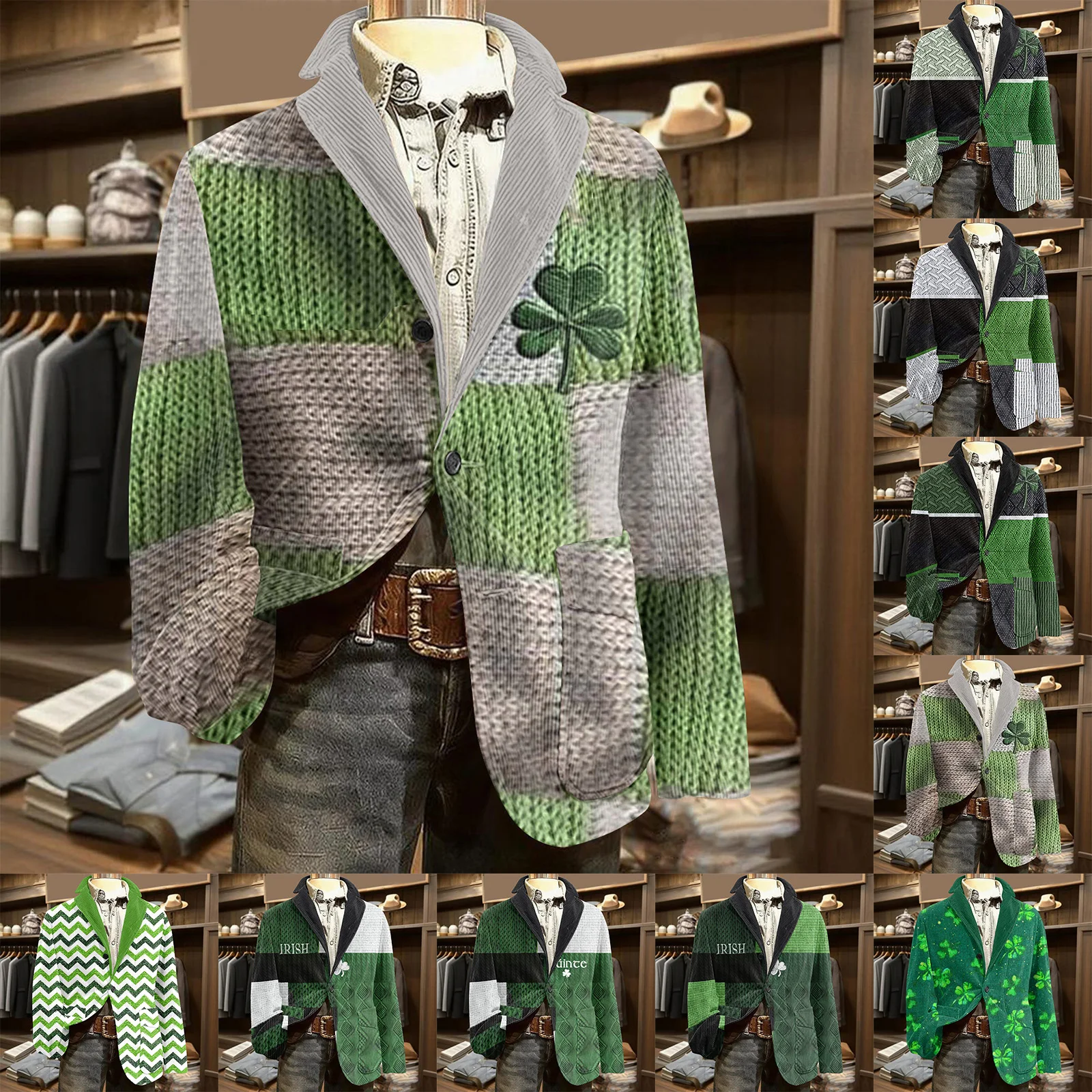 

St. Patrick'S Day Printed Jacket Casual Suit Top Warm Autumn And Winter Jacket Stylish Cardigan Top With Buttons Festive Wear