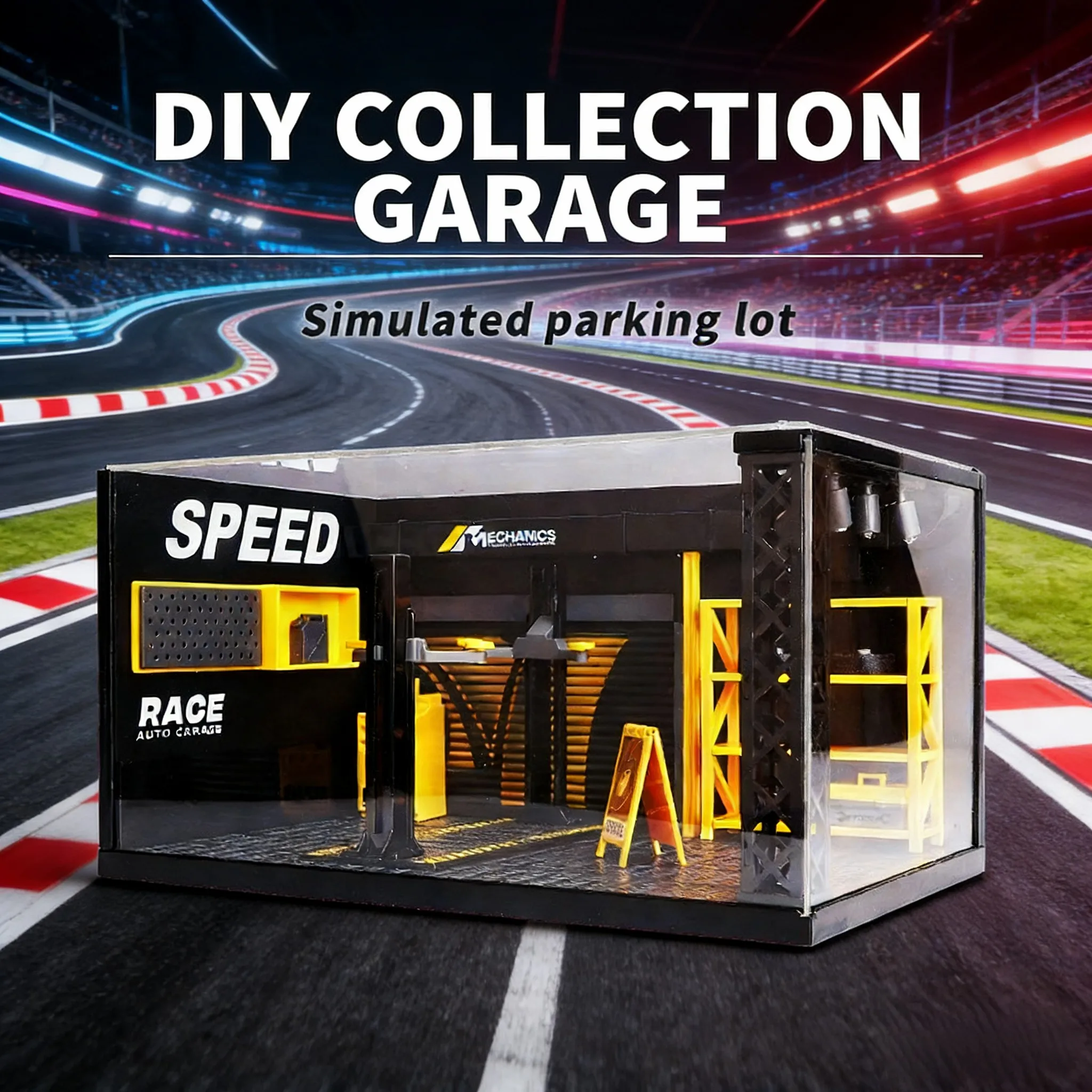 Modèle de voiture en alliage DIY, atelier de réparation avec lumières, jouet de construction à montrer, cadeaux pour garçons