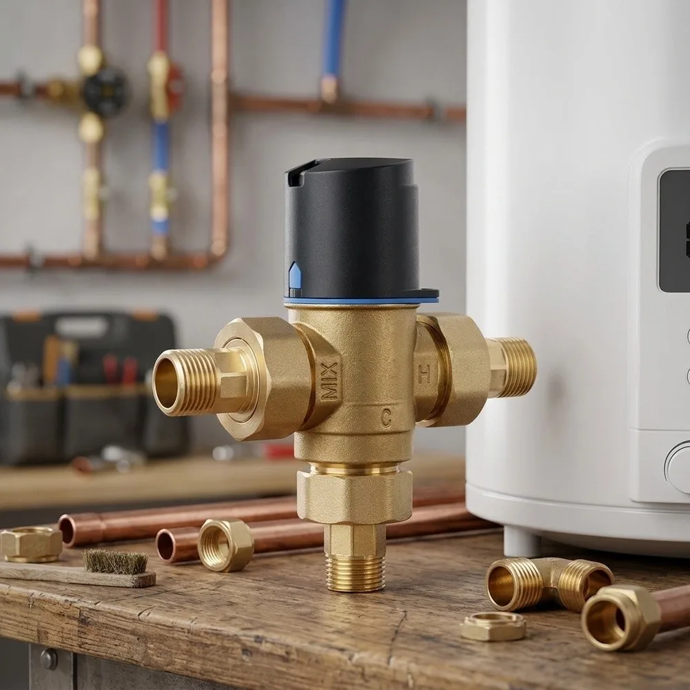 Thermostatic Mixing Valve for Use with Gas Boilers Heat Pumps and Electric For Water Heaters in Closed Loop Heating Systems