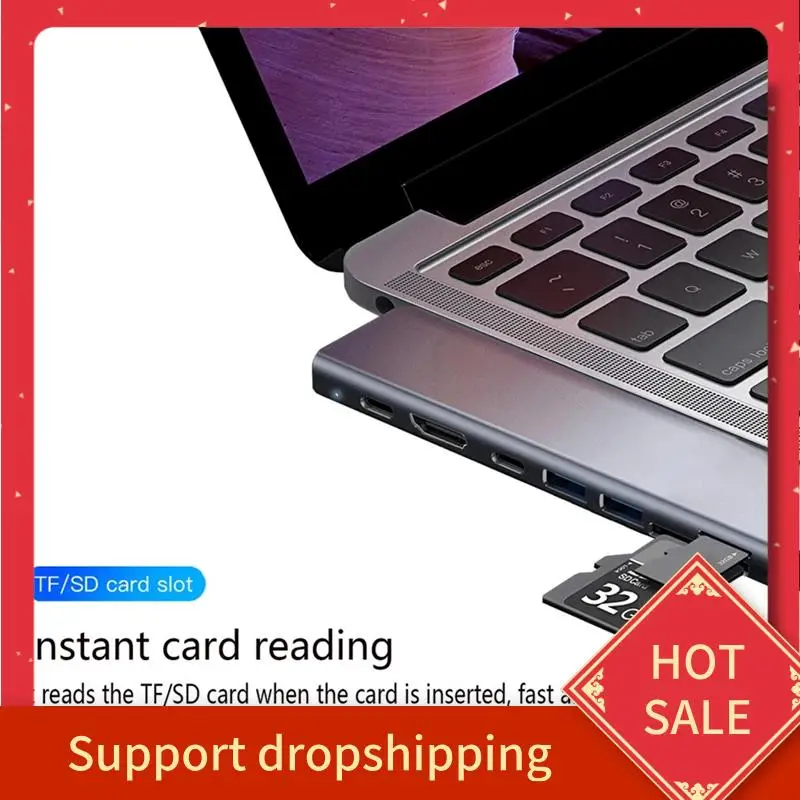 B44C Tebe 7 In 1 Type-C Hub USB -C To 4K -Compatible USB 3.0 SD/TF PD Fast Charging Splitter USB C Docking Station