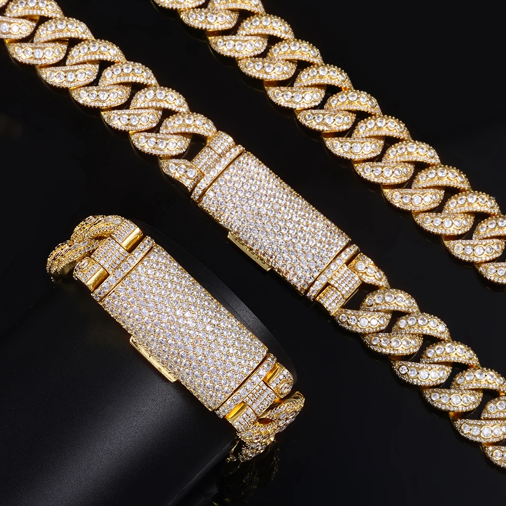 S925 NUOYA Sterling Silver D Color Moissanite Cuban Link Chain Necklace 18MM Long Buckle Chunky Necklace Hip Hop Jewelry.