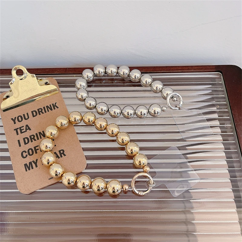 Luxury Plating Beaded Bracelet Phone Chain Acrylic Pendant For iPhone 11 13 Pro Max Woman Gold Anti-Lost Chain Hanging Jewelry