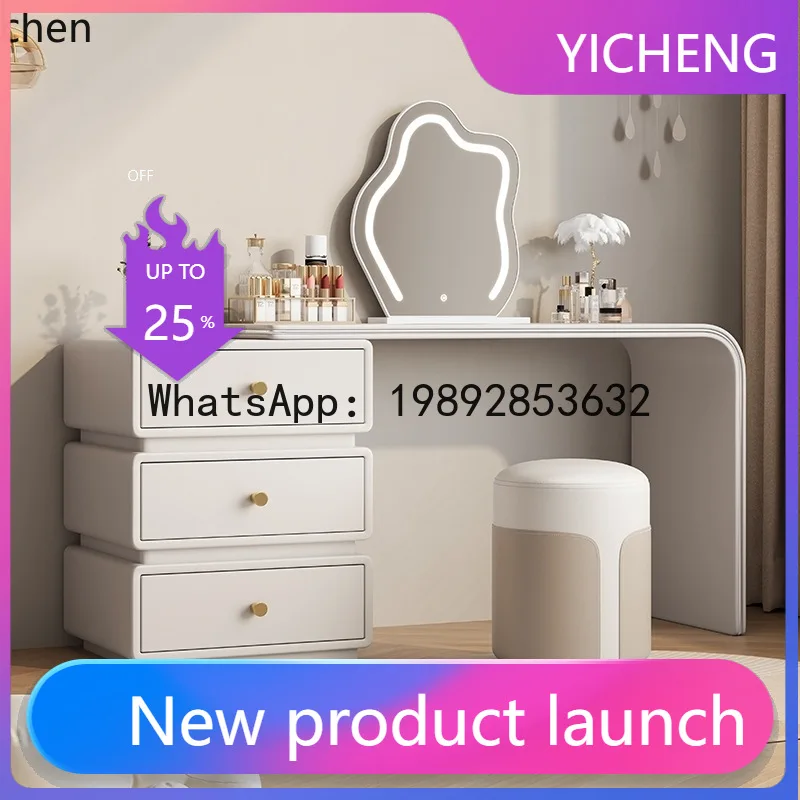 

X7 All Solid Wood Cream Style Dressing Table Desk Integrated Pink Leather Makeup Table