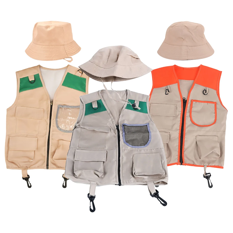 2 uds. De 2025 de Halloween, conjuntos de Explorer para niños, chaleco a la moda para niños, sombrero suave, actividades al aire libre, actividades escolares, disfraz de Cosplay