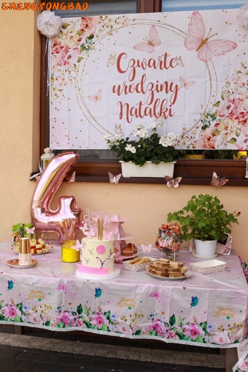 Cartoon Schmetterling Hintergrund Fotografie Mädchen Ersten Geburtstag Party Blume Gold Punkte Baby Dusche Foto Hintergrund Für Foto Studio