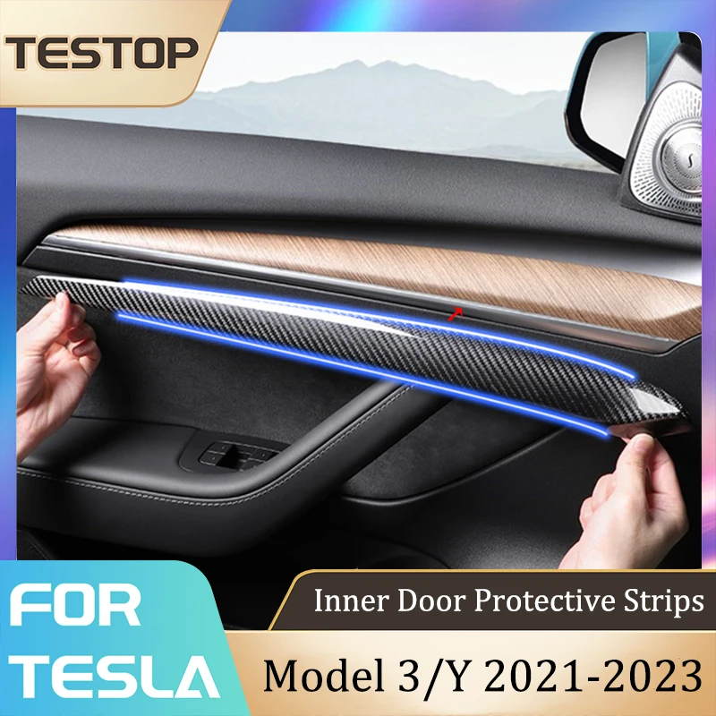 

Inner Door Decorative Protective Strips For Tesla Model 3/Y 2021-2023 Accessories 100% Real Carbon Fiber Protection Sticker