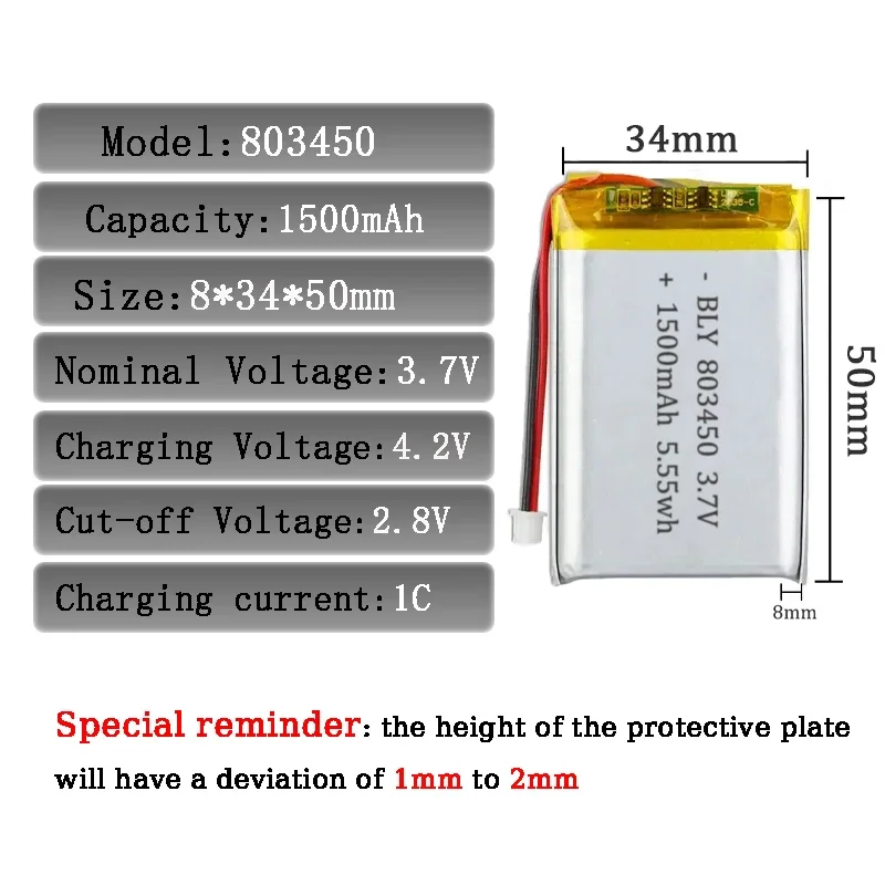 5Pcs 3.7V 1500mAh 803450 Polymer Lithium Battery Lithium Ion Battery For Power Bank GPS 100% Real Capacity