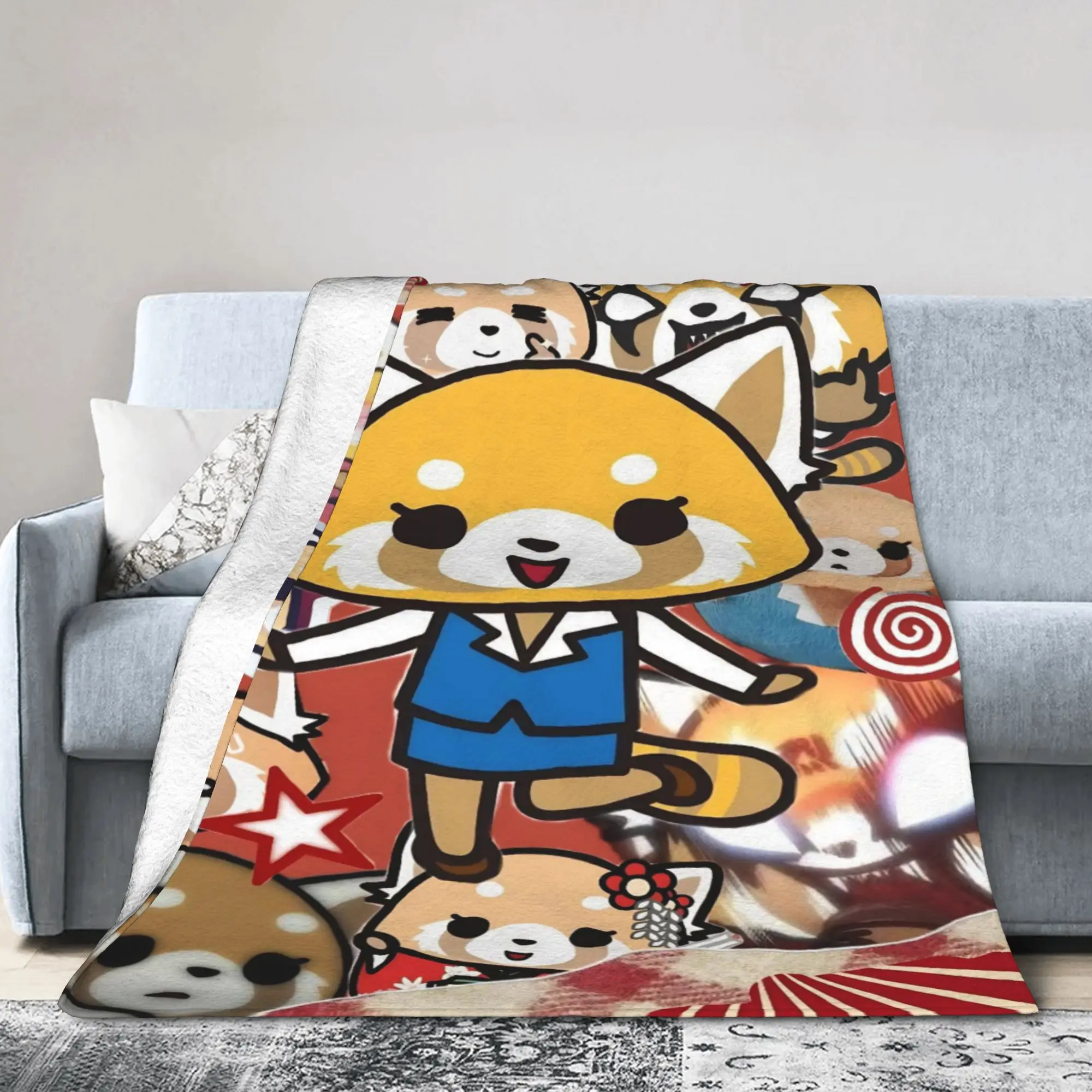 Aggretsuko Retsuko Flannel Blankets Anime Creative Throw Blankets for Home Hotel Sofa  125*100cm Bedspreads