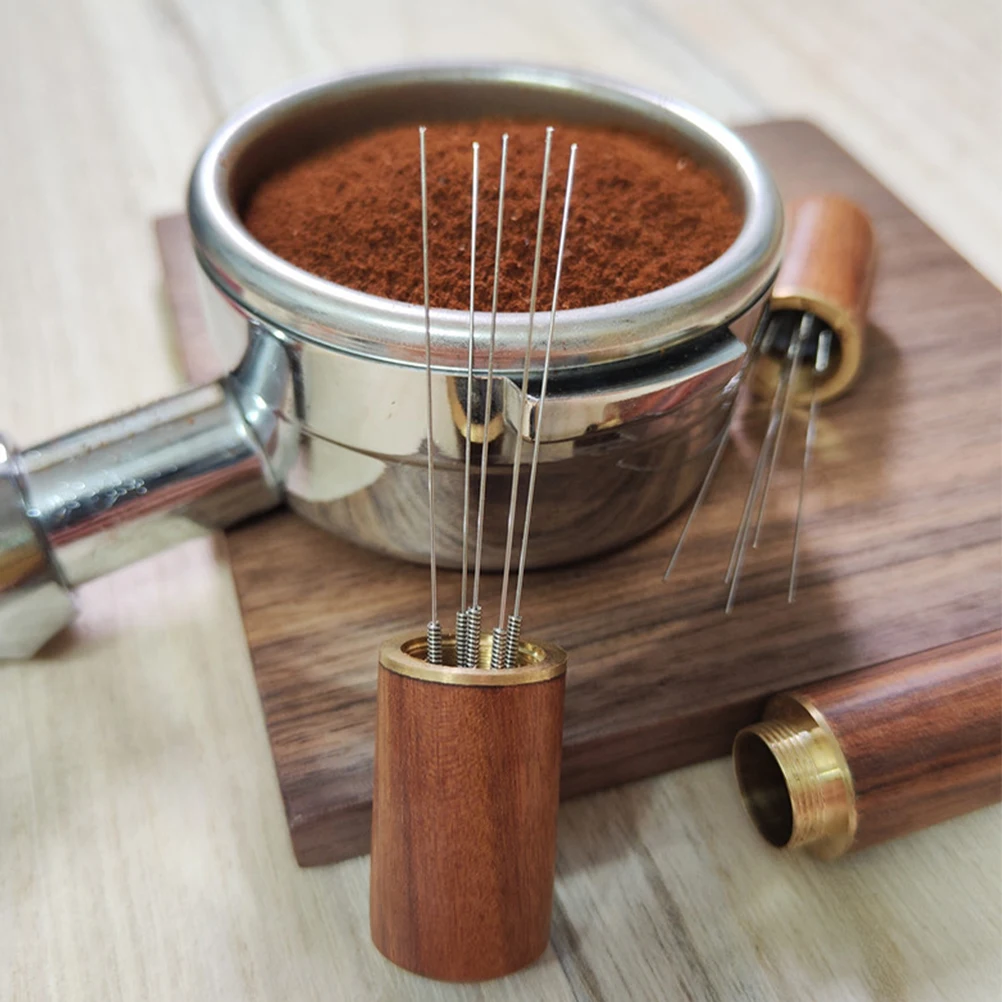 

Wood Handle Espresso Stirrer Coffee Ground Cloth Powder Needle Distributor Tool Durable Stainless Steel Home Hotel Restaurant