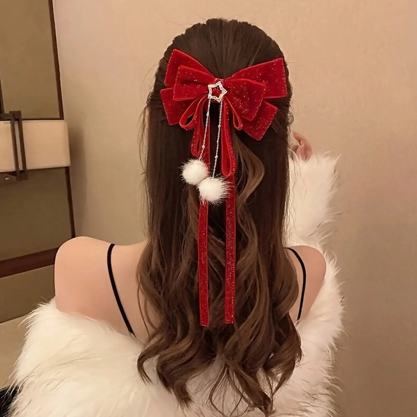 

1 Elegant Christmas Hair Clip - Red Bow With Sparkling Rhinestones, Securely Holds Buns, Updos, And Ponytails - Adorns Formal An
