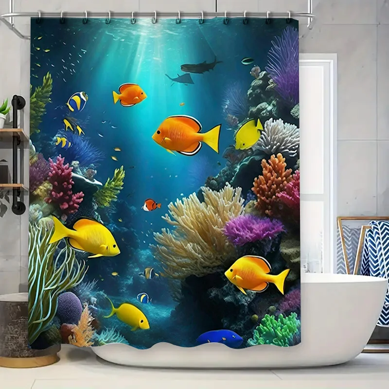 Mundo submarino cortinas de baño océano vida pez Coral cortina de ducha decoración para el hogar accesorios de baño rosa púrpura amarillo Orang