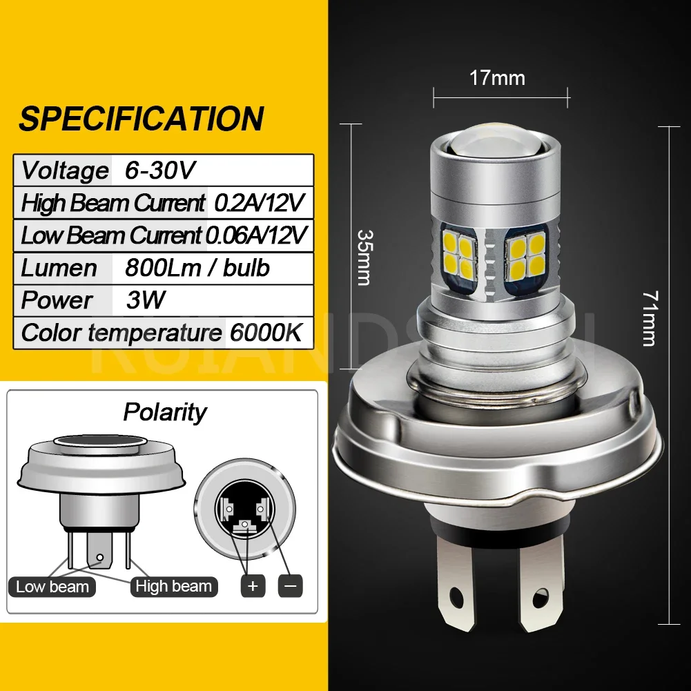 RUIANDSION P26S P45T LED Motorcycle LED Headlight Bulb Racer Lamp Scooter Adapter 6V 12V 24V 30V 2PCS White Warm White Yellow