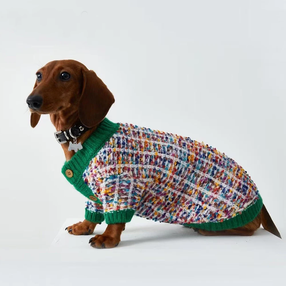 Suéter de invierno a la moda para perros salchicha, chaqueta cálida con botones para perros Wiener, abrigo suave de otoño para perros salchicha, suministros para perros