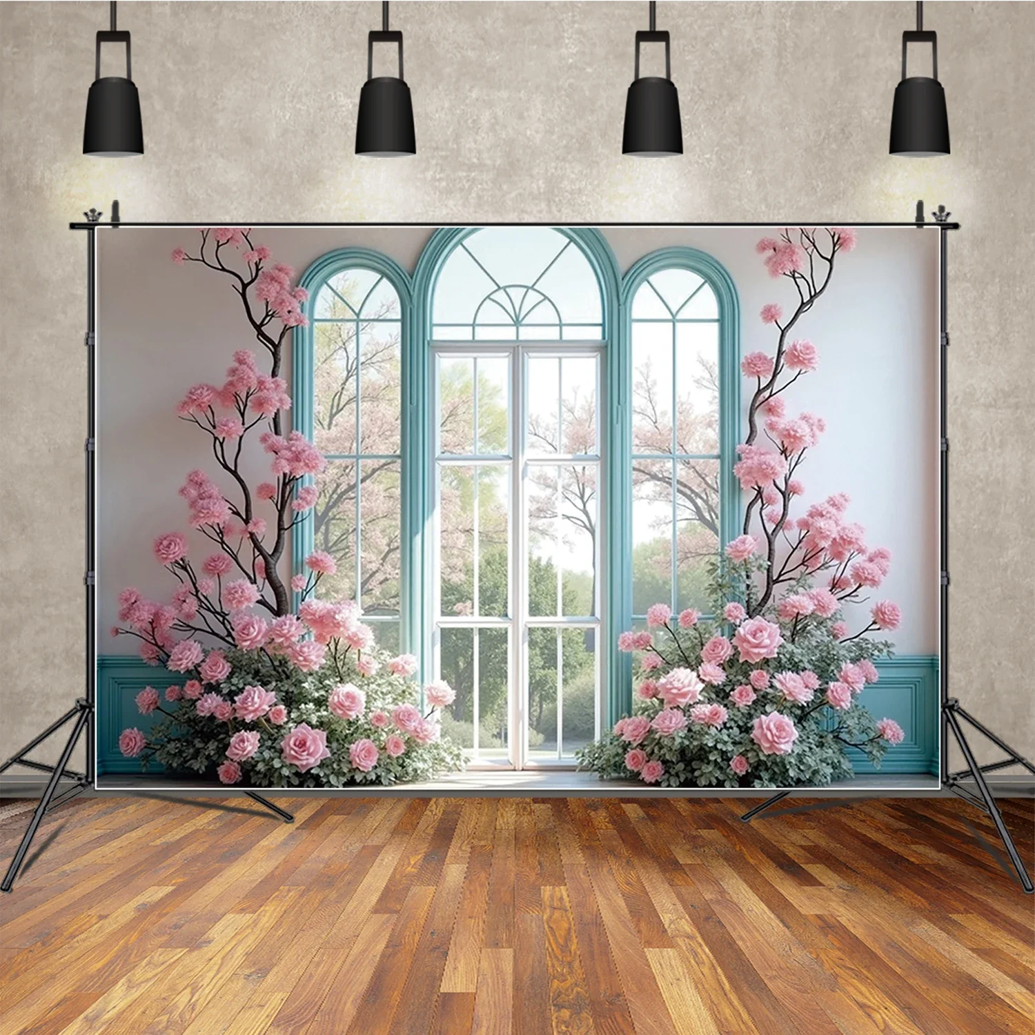 MOON.QG قوس نافذة الباب صورة إطار الصورة التصوير خلفية الربيع زهرة استوديو الصور خلفية عيد ميلاد الزفاف ديكور