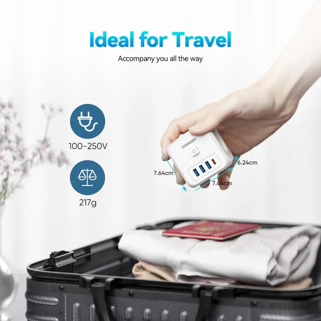 Essager All-in-One 7-Port Wall Charger with 3 AC Outlets EU Plug Fast Charger for Laptops MacBooks iPhones Huawei Travel Charger image 6