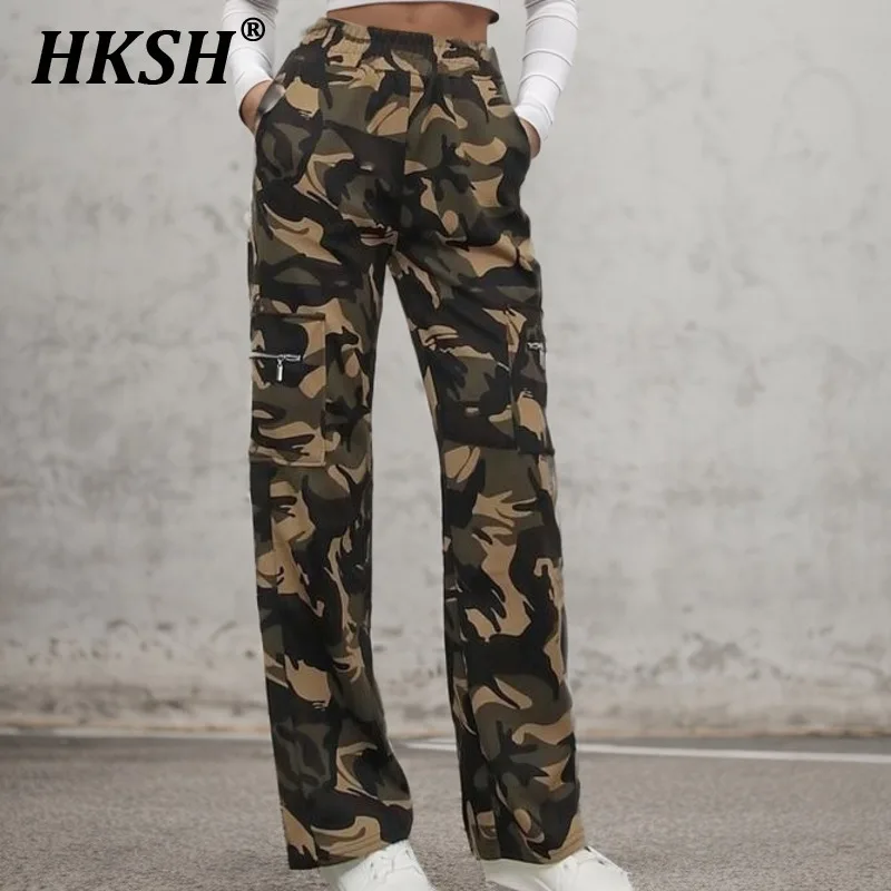 HKSH Spring Autumn NewTrendy Men's Tide Casual Pants Camouflage Safari Style Pocket Zipper Overalls Streetwear Straight HK2122