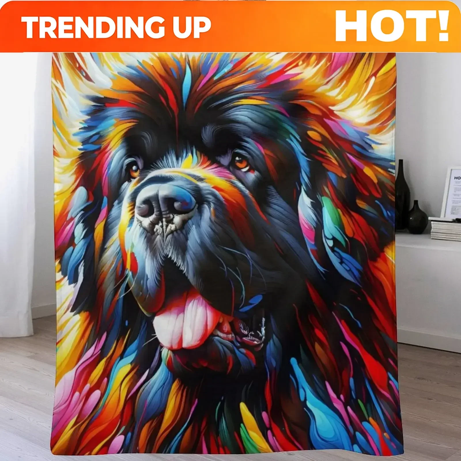 Custom Newfoundland Dog Acrylic Print Doggo Portrait Pet Lovers Throw Blanket Nap Decorative Designers Heavy Blankets