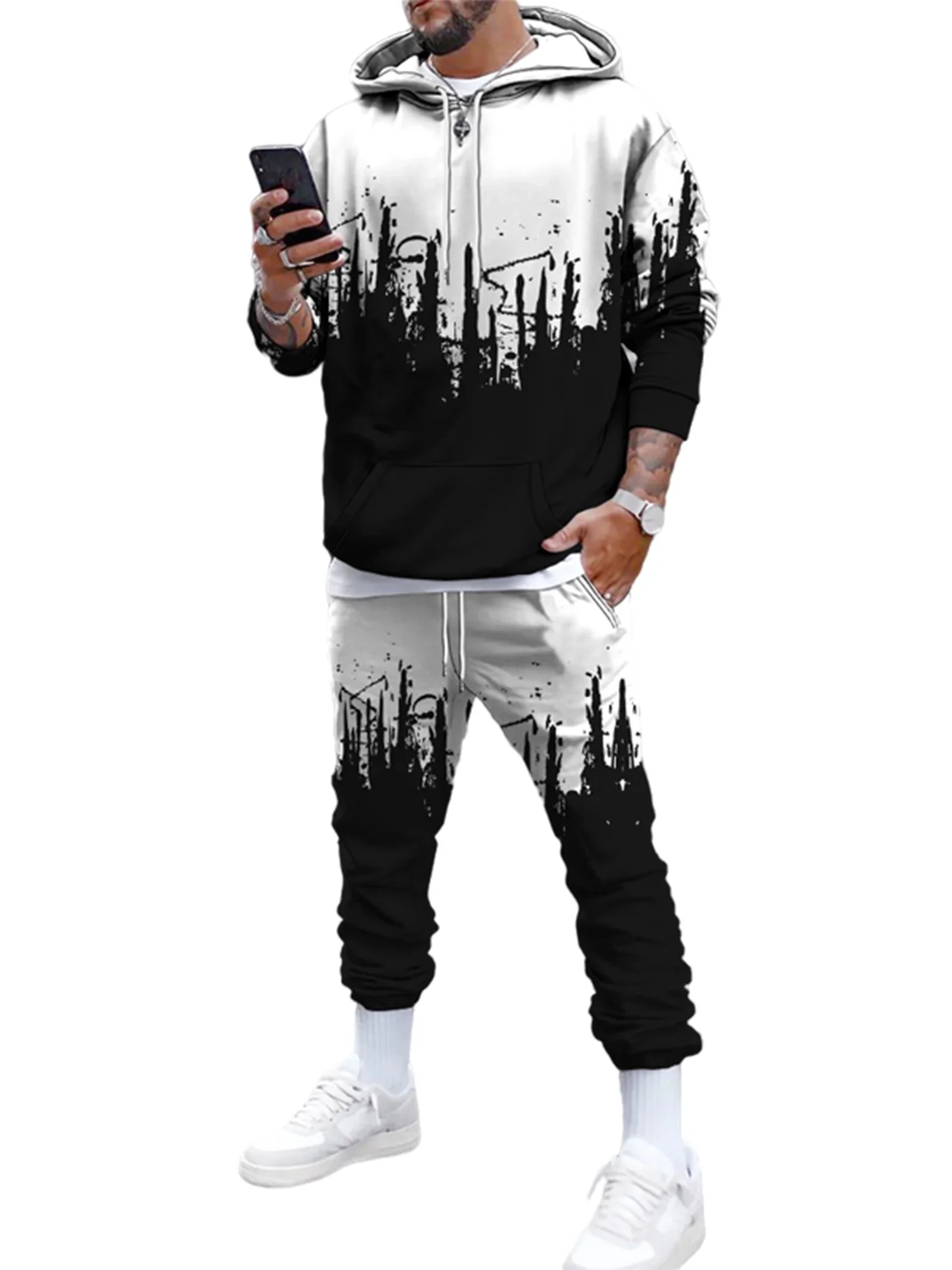 Herfst Winter Trending Trainingspakken Mannen Camouflage 3d Print Hoodie Broek 2 Delige Set Sportkleding 3d Inkt Jogging Kids Pakken