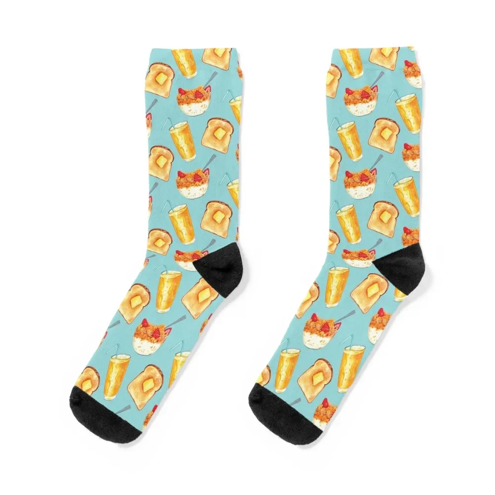 Breakfast Pattern - Blue Socks hiphop tennis Lots Non-slip Man Socks Women's