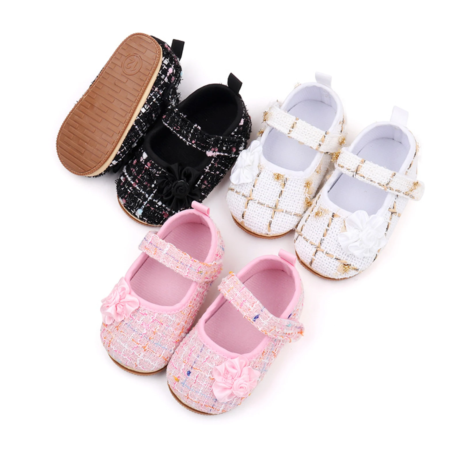 

Infant Baby Girls Princess Shoes, Plaid Jacquard Soft Sole Cloth Crib Shoes Sneaker Mary Jane Flats