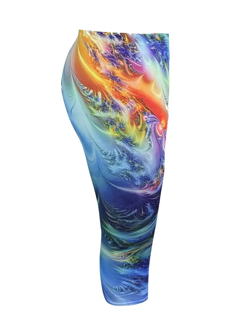 Abstract art printed casual pants for women elastic elastic waist tight leggings capri pants for women